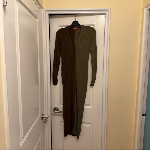 STAUD Shoko Olive Green Ribbed Knit Midi Dress - Picture 4 of 8